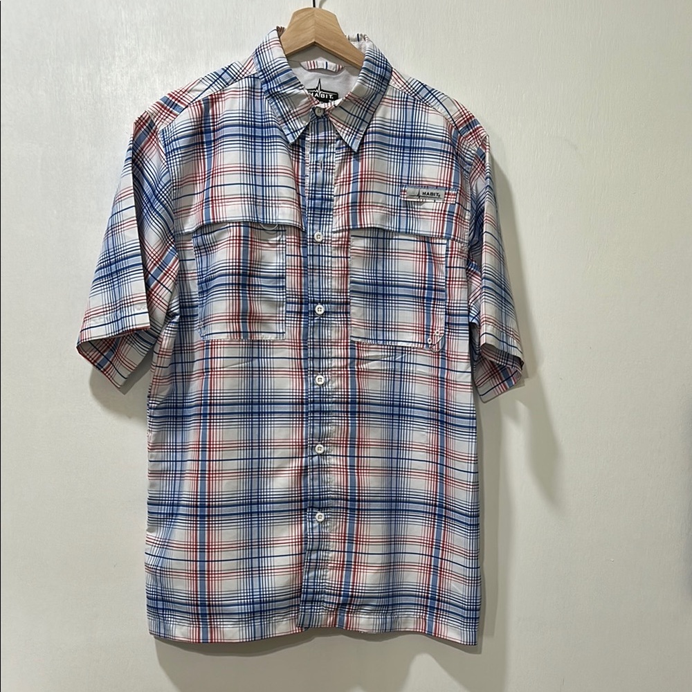 HABIT MENS BUTTON DOWN SHIRT PLAID SHORT SLEEVE Sz MD